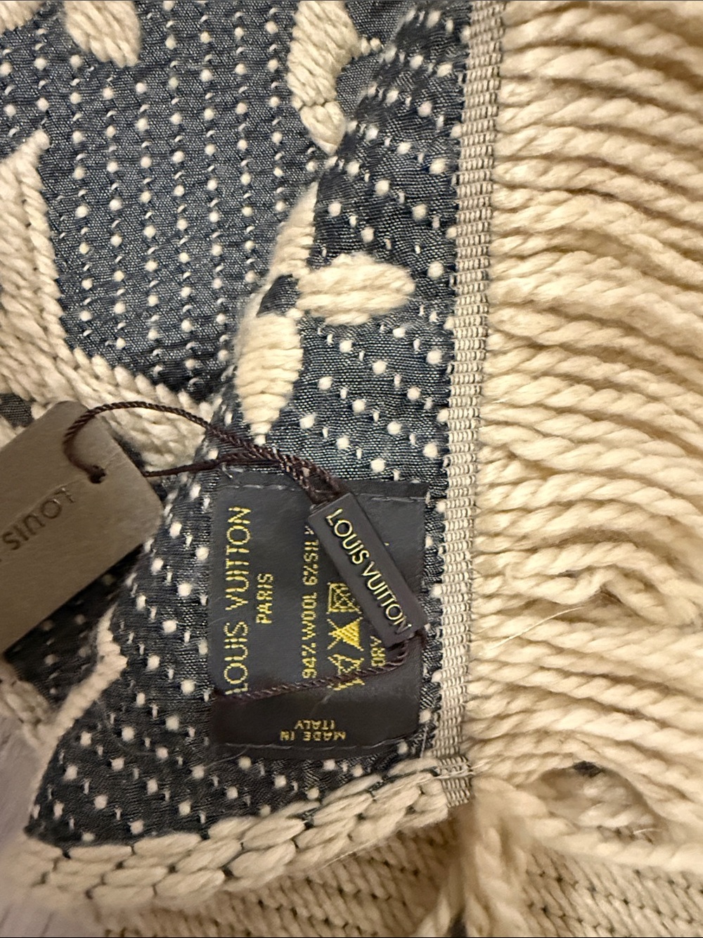 Louis Vuitton Reversible Monogram Fringed Shawl in Beige and Black - Picture 2 of 4